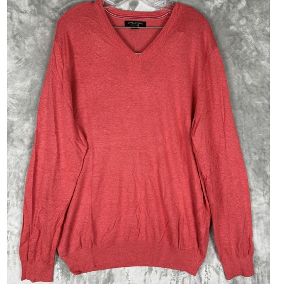 Banana Republic Mens XL V Neck Silk Linen Sweater Coral Orange Longβ Sleeve - Picture 2 of 6